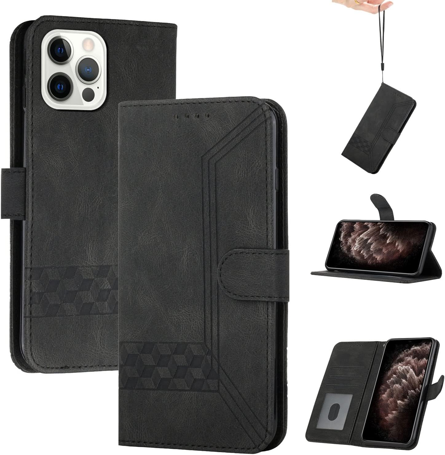 Genlision Funda Compatible con iPhone 12/12Pro(6.1),Flip Leather Edition,Funda de Cuero PU con Cáscara de TPU, magnético, función de Soporte y Ranuras para Tarjetas-Negro