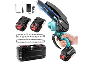 AOSTOK Mini Motosierra Eléctrica 6 Pulgadas, con 2 baterías, 2 Cadenas, Motosierra de una mano, Inalámbrica para Ramas, arboles, Patio, Hogar, Jardin