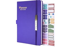 EARNING POWER Diary 2024-2025 - 18 Month Diary from Jan. 2024 to Mid Year Jun.2025, A5 Week to View Diary, Weekly & Month Planner with Leather Cover, Pen Loop, Inner Pocket (Purple)