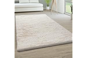 Paco Home Tapis De Salon Poils Longs Fausse Fourrure Shaggy Moelleux Monochrome, Dimension:160x220 cm, Couleur:Ivoire (Crème)
