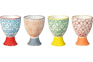 BLOOMINGVILLE Portadores de Huevos Carla Express - Huevera, Soporte de Huevos Ø 5 x H 7 cm, Rojo Azul Verde Naranja, Cerámica, Juego de 4