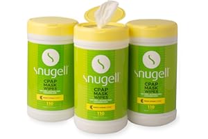CPAP Mask Wipes by Snugell (3-Canister,110 Count) - Citrus Scent - 100% Soft Cotton - Lint & Alcohol Free - Skin Safe with Aloe Vera - Easy Opening Canister - For Cleaning CPAP Mask, Tube and Devices