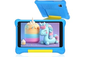 Wqplo Tablette Enfants 7 Pouces Android 13 Tablette 5GB RAM 32GB ROM Applications Pré-Installé Contrôle Parental Bluetooth WiFi Éducative avec Kid-Proof Étui (Bleu)