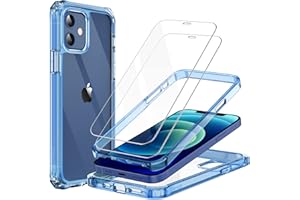 JETech Etui dla iPhone 12/12 Pro 6,1 Cala z 2 Sztuki Szkło Hartowane Ochraniacz Ekranu, 360 Pełne Ciało Odporny na Wstrząsy Bumper Telefonu Case Ochronny Przezroczyste Tyłem (Niebieski)