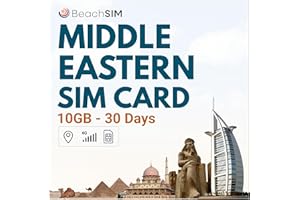 BeachSIM Carta Sim Medio Oriente 30 giorni. 10 GB di Dati Prepagati Solo a Velocità 4G/5G. Roaming Gratuito In Nord Africa-Asia occidentale