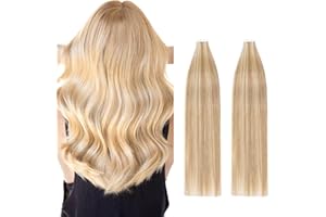 Silk-co Extension Capelli Veri Biadesivo 40 PCS 55cm 100g 12P613 Marrone Dorato & Biondo Sbiancante Extension Adesive Capelli Veri Lisci Remy Hair Extension