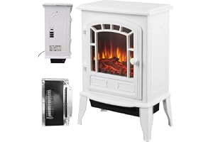 Relaxdays elektrisk kamin, med flameffekt & värme, vit | 2 värmelägen, termostat, HxBxD: 56,5 x 39 x 24 cm, överhettningsskyd
