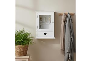 Maison Des Cadeaux Wall Mounted White Open Glass 6 Key Box Cabinet Keyhole Holder with Open Drawer