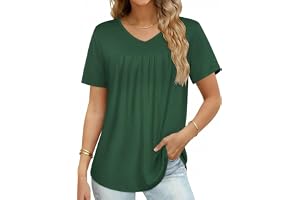 AirMood Dam uppklädd v-ringad veckad t-shirt toppar lös passform kortärmad dam t-shirt tunika blusar