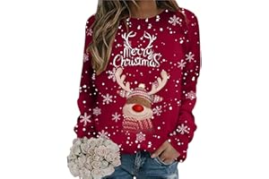 ECUNGWUA Weihnachten Pullover Damen Lustig Weihnachtspullover Ugly Christmas Sweatshirt Weihnachtsmotiv Langarmshirt Herbst Winter Große Größen Oberteile Teenager Mädchen