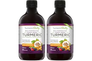TURMERIC VITALITY Bio-Fermented Turmeric with Bio Cultures and Papaya Enzymes - Fermented High Strength Liquid Turmeric Supplement with Black Pepper & Ginger Equivalent to 2 Turmeric Capsules - 2 Pack