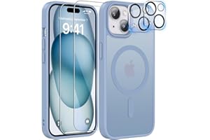 YisrLery 5-in-1 Kompatibel mit iPhone 15 Hülle für Mag Safe mit 2 Stück Schutzfolie und 2 Stück Kameraschutz Militärnorm Schutz, PC Kratzresistente Rückseite Stoßfest Magnetische Hülle(Blau)