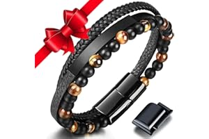 Jbniuay Cadeau Homme - bracelet homme，bracelet Cuir Perles，Bracelet Triple en Cuir avec des Perles en Pierre Naturelle， Cadeau pour hommes/Papa/Mari/Fils