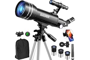 SUGORER Telescopio Astronomico Bambini, 70/500mm HD Telescopio Professionale Rifrattore per Principianti Astronomia, telescopio Portatile con Treppiede Regolabile, Filtro lunare e Zaino