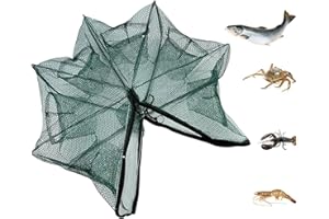 Hominas Red de Pesca Plegable con Cremallera 6 Agujeros Automática Trampa para Peces de Cangrejo de Nailon Trampas Peces de Malla para Pescar Anguilas Cangrejos Camarones