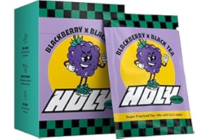 HOLY ENERGY HOLY Iced Tea Lot de 10 boîtes de dégustation « Blackberry x Black Tea » avec poudre goût mûre | 10 portions d'antioxydants et de superaliments | Thé glacé sans sucre | Végétalien avec arômes de