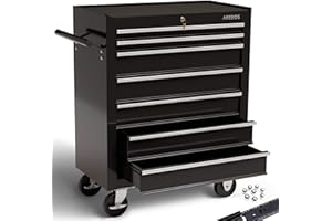 AREBOS Chariot d'atelier | Chariot à Outils | 7 Tiroirs | Verrouillable | 4 roulettes | Tapis antidérapants | Noir | 70 x 33 x 78 cm