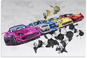 HELLOVE JDM Poster de voiture de sport 2 Fast 2 Furious Poster décoratif sur toile pour salon, chambre à coucher (20 x 30 cm)