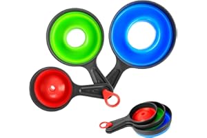 AUKTRANSCELER 3-częściowy zestaw lejków kuchennych z silikonu (S 4,5 cm/M 5,5 cm/L 7,5 cm) – składany, z haczykami na miód, olej i dżem, można myć w zmywarce i nie zajmuje dużo miejsca, trwały, zabezpieczony przed