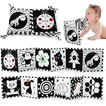 Libro Di Stoffa Bianco E Nero Per Neonati | Con Specchio | Giocattolo Sensoriale E Educativo - Foto 13