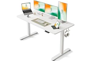 FEZIBO Escritorio Eléctrico de Pie - 160 * 60 cm Mesa Altura Ajustable con Tablero, Pies en T de Acero, Sistema Anticolisión, Panel Control con 3 Funciones Memoria, Caja de Cable