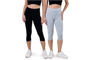 SES Capri Leggings Damen 3/4 Lang - 2er Pack 32-34 bis 56-58 - blickdichte & elastische Capri-Leggings mit weichem Bund & Perfekter Passform - Baumwolle mit Elasthan