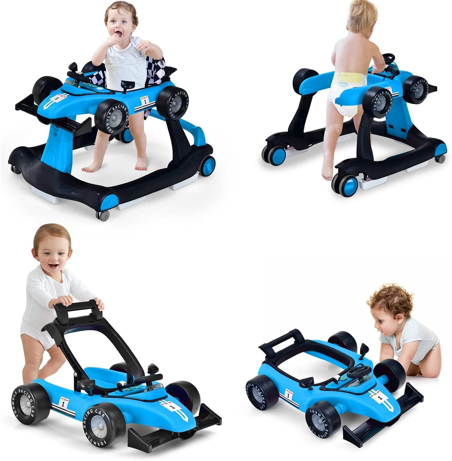 RELAX4LIFE 4 en 1 Andador para Bebés 6-18 Meses, Andador Plegable con Altura Regulable en 3 Niveles, Tacatá Bebés con Luces, Sonidos y Velocidad Controlable, 64 x 73 x 50,5-55,5 cm (Azul)