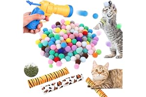 TYXHXTF Interactive Cat Toys, Cat Ball Toy, Cat Toy Ball Launcher with 100pcs Soft Pom Pom Balls, Plush Ball Shooting Gun for Cats,Cat Fetch Toys for Indoor Pet Cat Exercise Training Chasing