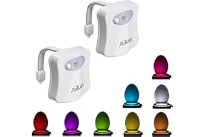 Ailun Toilet Night Light 2Pack Motion Activated LED Light 8 Colors Changing Toilet Bowl Nightlight for Bathroom Battery Not Included Perfect Decorating Combination Along with Water Faucet Light