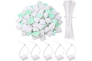 HICARER 100 Piezas de Soporte de Base de Atar Cable Montaje Auto Adhesivo, Negro con Brida Negra, Cable de Múltiples Usos (Longitud 150 mm, Anchura 2 cm, Blanco)