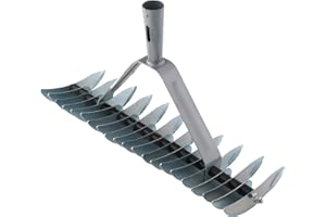 Xclou Vertikutierer Manuell - Rasenlüfter für Garten - Moosentferner Breit mit 32 Klingen - Rechen mit konischer Stieldülle - Handvertikutierer aus Metall, Schwarz