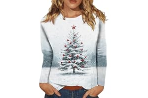 SCBFDI Weihnachtspullover Damen Lustig, Weihnachtspulli Lustig Hemd Langen Ärmeln Hausanzug Stylische Tops Große Größen Weihnachten Schneeflocke Soft Blusentop, Weihnachten Geschenke Frauen