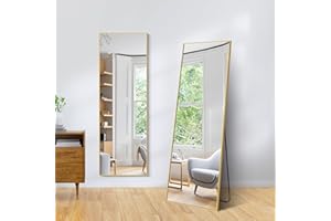 WOLIBEER Ganzkörperspiegel 147 x 44 cm, rechteckiger Ganzkörperspiegel mit goldenem Aluminiumrahmen, Wandspiegel, Standspiegel für Schlafzimmer, Ankleidezimmer, Fitnessstudio, Flur