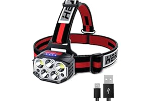 COPIC Torcia frontale a LED ricaricabile, 1100 lumen, con luce rossa, super luminosa, 7 modalità di illuminazione, impermeabile, sensore di movimento da campeggio, colore bianco, TG-TD12702