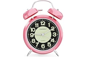 CHEREEKI Budzik analogowy, bez tykania, retro budzik z podwójnym dzwonkiem z bliskim światłem i zielonym, fluorescencyjny, duży cyferblat, budzik głośny dla osób śpiących głęboko, dzieci, seniorów,