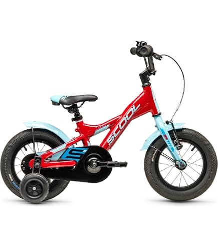 S'COOL niXe 12 Zoll Kinderfahrrad 1 Gang, Alu Rahmen, tiefer Einstieg, Stützräder, Rücktrittbremse + V-Brake, geschl. Kettenschutz, für Mädchen & Jungen, 95–103 cm, 2–3 Jahre, Ocean/Pink Sport & Freizeit