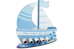 Tutukyle Geldgeschenke Geburtstag Boot-Blau Holz Deko Schiff Geldgeschenk, Segelschiff 3D-Holzkarte, Taufgeschenke Jungen und Mädchen Geschenk Taufe Schiff, Taufgeschenk für Freunde, Familie Liebhaber