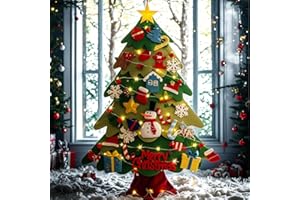 KEKECHAORAN Filcowa choinka, DIY filcowa choinka zestaw + zdejmowane ozdoby 32 szt. Świąteczna dekoracja na ściany i drzwi domu