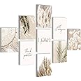 Novart Canvas Wall Art - 9 piece Boho Beige Pampas Leaves Flower Pictures Wall Décor, Nature Art Prints Painting for Living Room, Bedroom, Home Office, Hallway and Stairs
