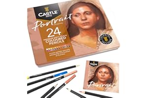 ‎CASTLE ART SUPPLIES Castle Arts Themed 24 Buntstiftsets in Blechdose, perfekte Farben für 'Portraits'. Mit hochwertigem, glattem Farbkern, hervorragender Misch- und Überlagerungsleistung für großartige Ergebnisse