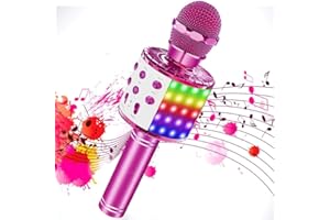 SaponinTree Microphone Karaoké Bluetooth Portable sans Fil, Microphone Bluetooth avec Lumière LED Disco pour Enfants/Adultes Chante, Compatible avec Android/iOS/PC/Smartphone