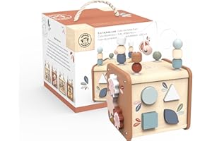 Speedy Monkey 5 in 1 Activity Cube - Amazing Montessori Toys for 1 Year Old - Toddler Toys with Bead Maze, Shape Sorter, Gears, Puzzle & More! FSC Certified Wood, Non Toxic Paint - 1 Year Old Boy Toys