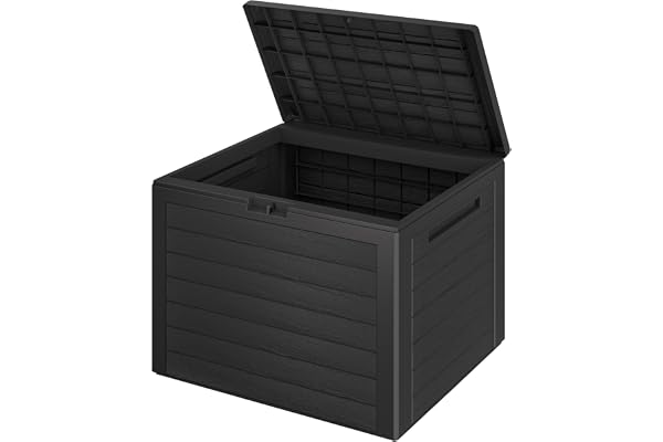 Casaria® Coffre de Jardin Exterieur 190 L Anthracite - Caisse de rangement étanche Effet Bois - Malle avec poignées latérales pour Jardin Terrasse ou Balcon
