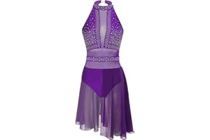 CHICTRY Women Girls Figure Ice Skating Dress Rhinestone Dance Competition Twirling Costume Gymnastic Leotard Skirt