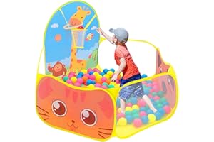 ESENLONG Piscina Bolas Bebe,Tienda de campaña Plegable para niños con aro de Baloncesto,Mini Canasta Baloncesto Habitación A,Piscina De Bolas para Bebes De 1 Año Niños Niñas