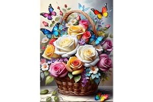 GDYEEH 5D Fleurs Colorées Peinture Diamant Painting Kit, DIY Papillons Art du Diamant Complet Kits, Fleurs Diamond Art Kits Strass Point de Croix Painting pour Adultes Débutants Maison Décor 30x40cm