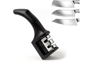 IPEA Affilacoltelli Manuale 2 Fasi - AFFILATURA + FINITURA - in Acciao e Ceramica - Design Ergonomico - Affilatore per Coltelli da Cucina o da Chef, Lame, Utensili, Forbici - Nero