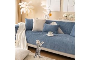 SANTUO Sofaschoner rutschfest, Sofa überzug Sofabezug L Form Eckcouch, Waschmaschinenfest Couchbezug Decke Sofadecke Sofaschutz Hund Katze Kratzschutz,Blue4-90x210cm