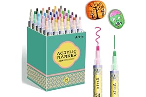 Arrtx Rotuladores de pintura acrílica de 36 colores, marcadores de pintura acrílica para pintura de roca, madera, cerámica, tela, vidrio, lienzo, plástico, metal, piedra, fabricación de tarjetas y