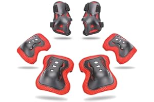 HshDUti Lot de 6 genouillères, équipement de protection pour enfants, genouillères, coudières et protège-poignets réglables, ensemble de protections pour skateboard, cyclisme (rouge)